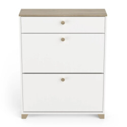 CaliCosy Schoenenkast met 2 neerklapbare deuren en 1 lade, eiken kronberg en wit decor -