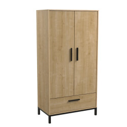 CaliCosy Kast 2 deuren en 1 lade eiken en mat zwart craft h180 cm