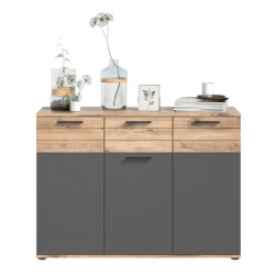 CaliCosy 1-lades en 3-deurs dressoir in antracietgrijs en nox eik l120 cm mason