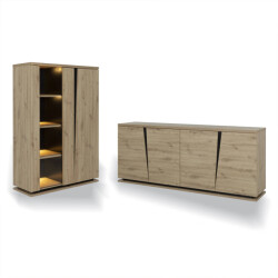 CaliCosy Samenstelling dressoir met 2 deuren, verlichting en buffet met 4 deuren crack -