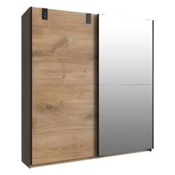 CaliCosy Kledingkast 2 schuifdeuren 1 spiegeldeur + 1 eiken deur l180 cm