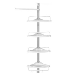 CaliCosy Hoekdoucherek met telescopische stang, 4 planken, 3 haken en 1 handdoekhouder -