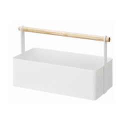 CaliCosy Opbergmand van wit metaal met houten handvat l29 cm