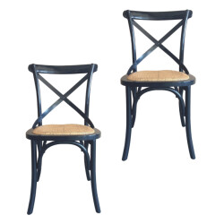 CaliCosy Set van 2 stoelen van massief hout en webbing l61 cm bistrot