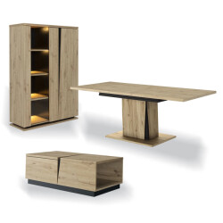 CaliCosy Samenstelling dressoir met 2 deuren met verlichting, met uitschuifbare eettafel