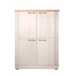 CaliCosy Hoge dressoir met 4 deuren, decor eiken cadiz en meringuewit h160 cm country