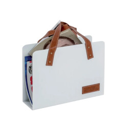 CaliCosy Tijdschriftenrek van bruin leerlook en wit metaal h38 cm