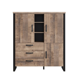 CaliCosy Groot hoog dressoir met 3 deuren, 3 lades en 3 open vakken l138 cm emile