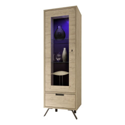 CaliCosy Vitrine 1 deur in glas met 1 lade zonder verlichting h177 cm palma