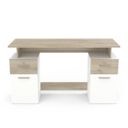 CaliCosy Dubbel ladeblok bureau, hout en wit decor l134,8 cm platon