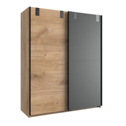 CaliCosy Kledingkast met 2 schuifdeuren: 1 eikenhouten decor + 1 grafiet l135cm