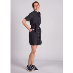 Moss Copenhagen Pennie ginia jurk midi donkergrijs strikceintuur