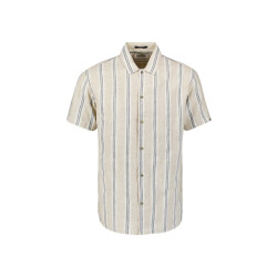 No Excess Shirt short lseeve bobby vertical stripe with linen zand dessin