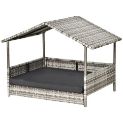 4goodz Pawhut rattan hondenbed in huis vorm met kussen 69x98x70 cm