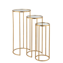 J-Line set van 3 bijzettafels leo spiegel ijzer goud 35x35x80cm