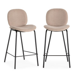 CaliCosy Set van 2 krukken in stof met zwarte metalen poten l43 cm cori