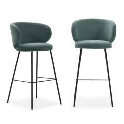 CaliCosy Set van 2 krukken in stof met zwarte metalen poten h65 cm rush