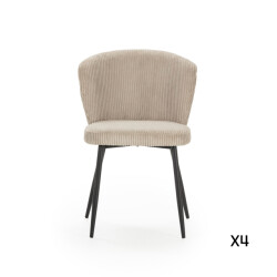 CaliCosy Set van 4 stoelen in geribbelde fluwelen stof met zwarte metalen poten l47 cm -
