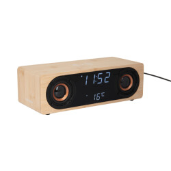 Karlsson wekker classic bt speaker radio w. phone charger bamboe