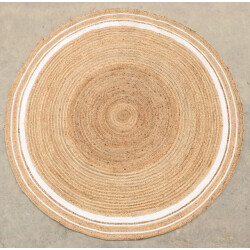 Velaar Vloerkleed jaipur jute rond tapijt 100% jute natur wit- 150 cm rond