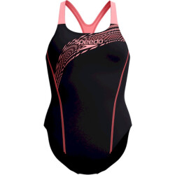 Speedo eco medley logo medalist 1p bla/ora wedstrijd badpak dames oranje-zwart