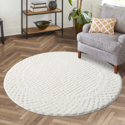 Muratap Outlet rond vloerkleed focus uni fluffy creme- 160 cm rond