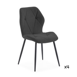 CaliCosy Set van 4 stoelen in stof met zwarte metalen poten l47,5 cm luna