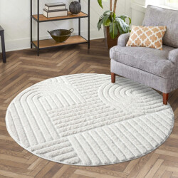 Muratap Outlet rond focus japandi vloerkleed hoogpolig creme- 200 cm rond