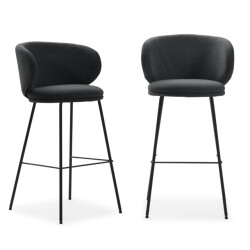 CaliCosy Set van 2 krukken in stof met zwarte metalen poten h65 cm rush