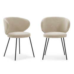 CaliCosy Set van 2 stoelen in stof met zwarte metalen poten l60 cm rush