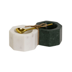 Casa di Elturo Marmeren zout- en peperstel met lepeltje – en wit – l13 x b6 x h5 cm