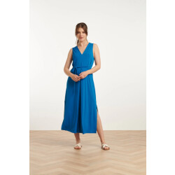 Smashed Lemon 25173 cobalt stretch midi jurk met v-hals |
