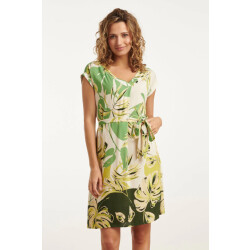 Smashed Lemon 25162 off white bladprint jurk met v-hals | army-light