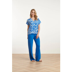 Smashed Lemon 25140 cobalt wide straight leg stretch broek | cobalt