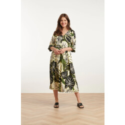 Smashed Lemon 25070 leaf print chiffon midi jurk |