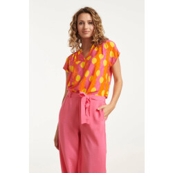 Smashed Lemon 25001 v-hals korte mouw top met citroenstrepen print |