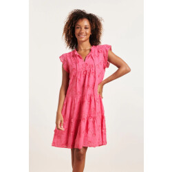 Smashed Lemon 24353 fuchsia jurk met 3d bloemenstructuur |