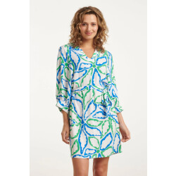 Smashed Lemon 25052 korte jurk met kraaggrafisch bloemenprintcobalt |