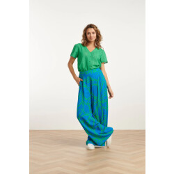 Smashed Lemon 25069 wijde broek met grafische bloemenprint in felblauw