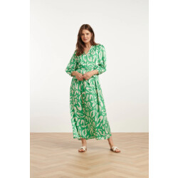 Smashed Lemon 25082 satin maxi jurk met groene en witte dierenprint