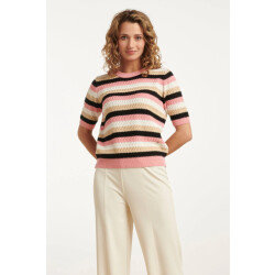 Smashed Lemon 25109 gebreide trui met roze, sand en zwart colourblock
