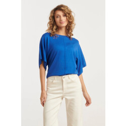 Smashed Lemon 25103 cobalt blauwe losse gebreide top met 3/4 kimono