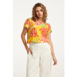 Smashed Lemon 25030 v-hals top met fel rijke bloemenprint |