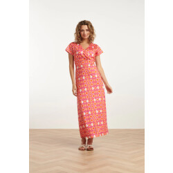 Smashed Lemon 25026 maxi jurk met v-hals met fruitprint |