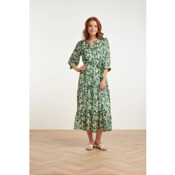 Smashed Lemon 24405 satijnen maxi jurk met abstracte print3/4 mouwen