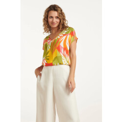 Smashed Lemon 25156 multicoloured bladprint top met v-hals |