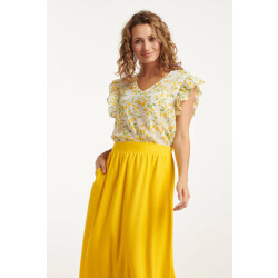 Smashed Lemon 25012 chiffon top met frilly mouwencitroenprint |
