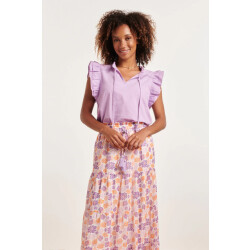Smashed Lemon 24352 zachte lilae top met dubbele ruchesmouwen |