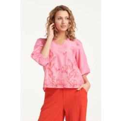 Smashed Lemon 25262 top met bloemenborduurselsv-hals |