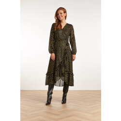Smashed Lemon 23728-999-025 v-hals jurk met stippenprint 100%